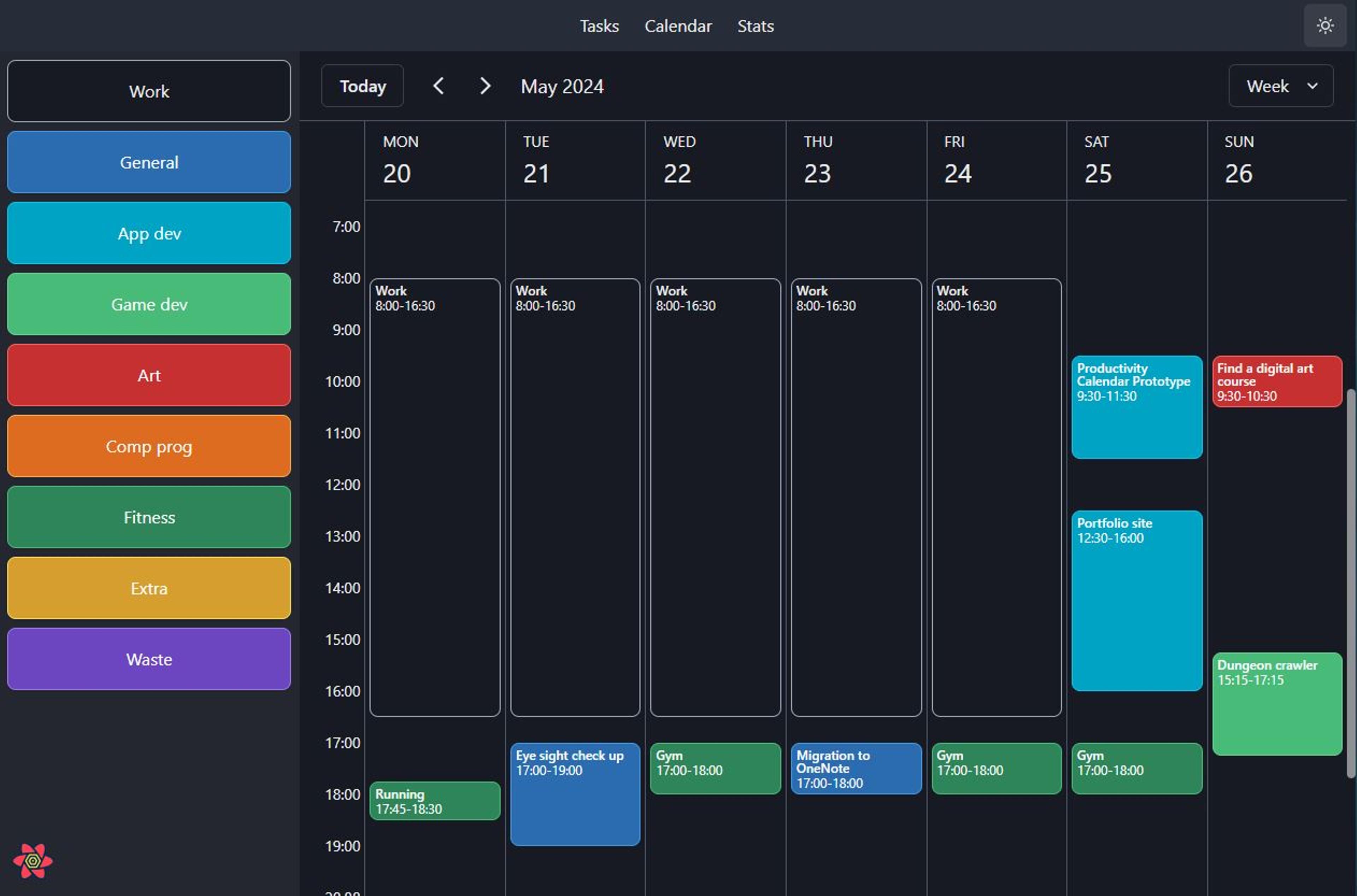 The productivity calendar in action